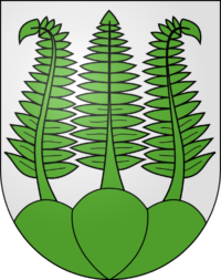 Wappen Gemeinde Farnern drei grüne Farne grauer Hintergrund