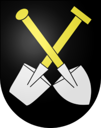Wappen Gemeinde Graben Sparten Schaufel schwarzer Hintergrund