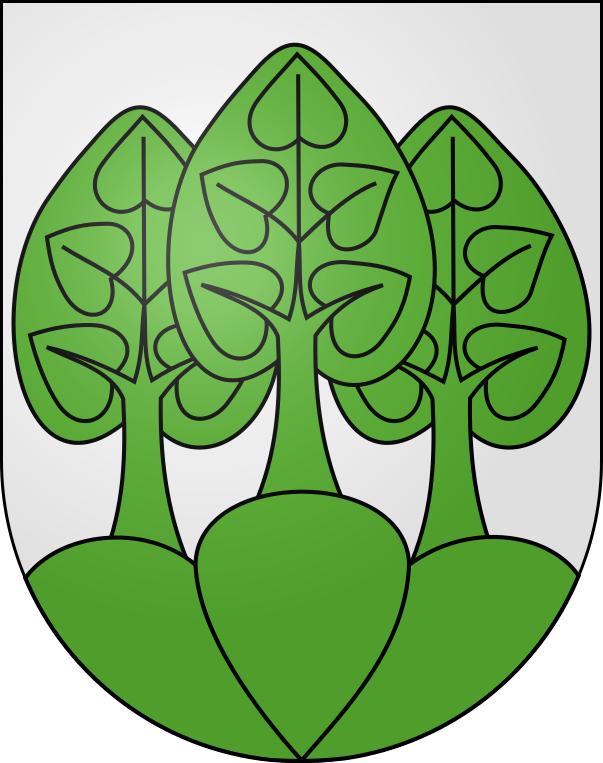 Das Wappen der Gemeinde Oberbipp besteht aus einem hellen Hintergrund und drei grüne Bäume (Wald) - Peter Leuenberger AG ist Ihr Kaminfeger, Feuerungskontrolleur und Profi für die Heizungsreinigung in der Region Oberbipp