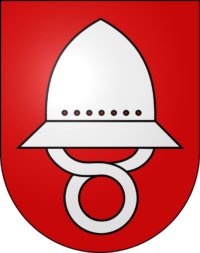 Wappen Gemeinde Oberoenz Symbol Helm weiss Hintergrund rot