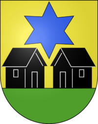 Wappen Schwarzhaeusern blauer sechseckiger Stern schwarze Häuser gelb