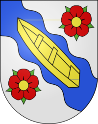 Wappen Walliswil Niederbipp Fluss Boot zwei rote Blumen