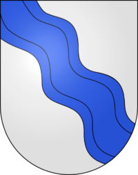 Wappen Gemeinde Wiedlisbach grauer Hintergrund Fluss quer blau