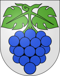 Wappen Wynau blaue Weintraubenrispe weisser Hintergrund zwei Blätter